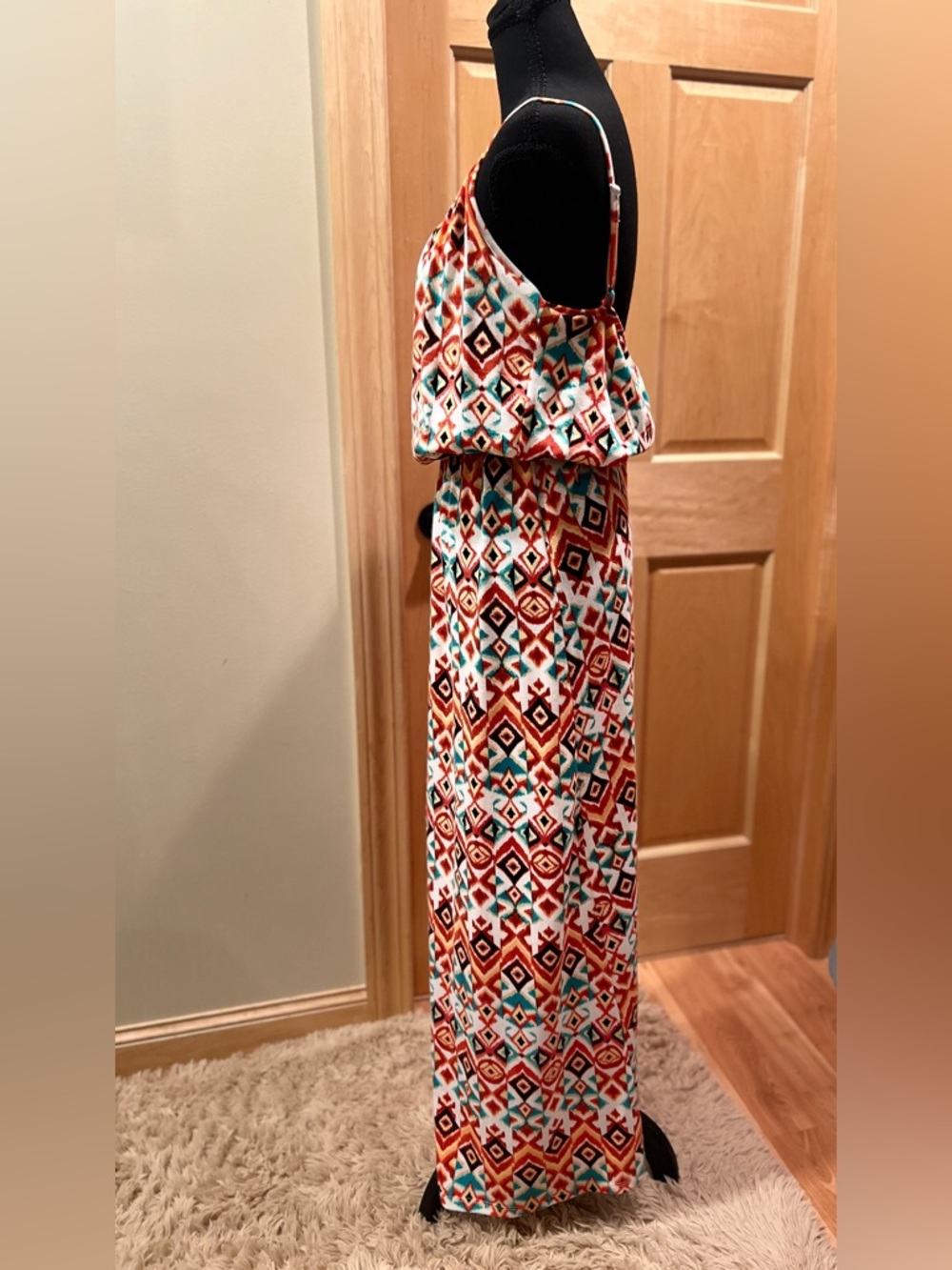 Wallflower Women’s Colorful Boho Aztec Print Maxi Sleeveless Summer Dress L - Picture 4 of 11